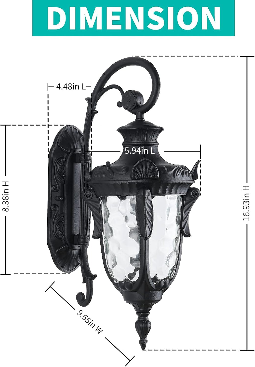 Black Hammered Glass Outdoor Wall Lantern