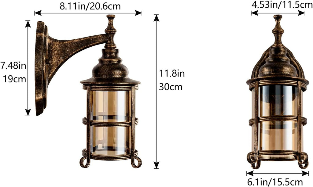 2 Bronze Amber Glass Wall Sconces