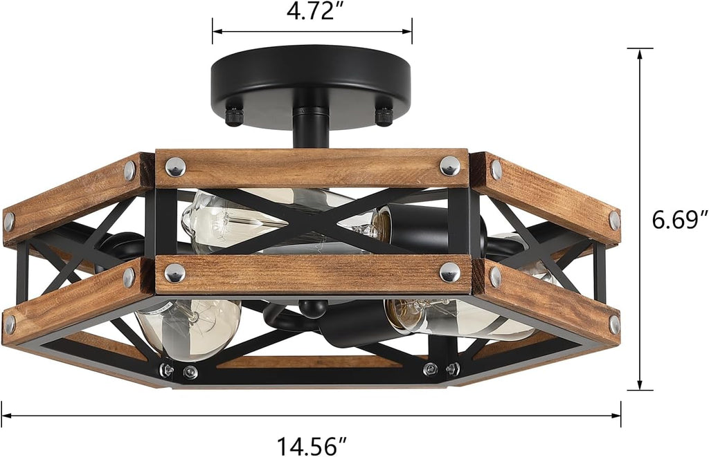 3-Light Wood Cage Ceiling Light