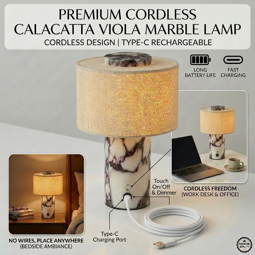 Marble Cordless Touch Table Lamp