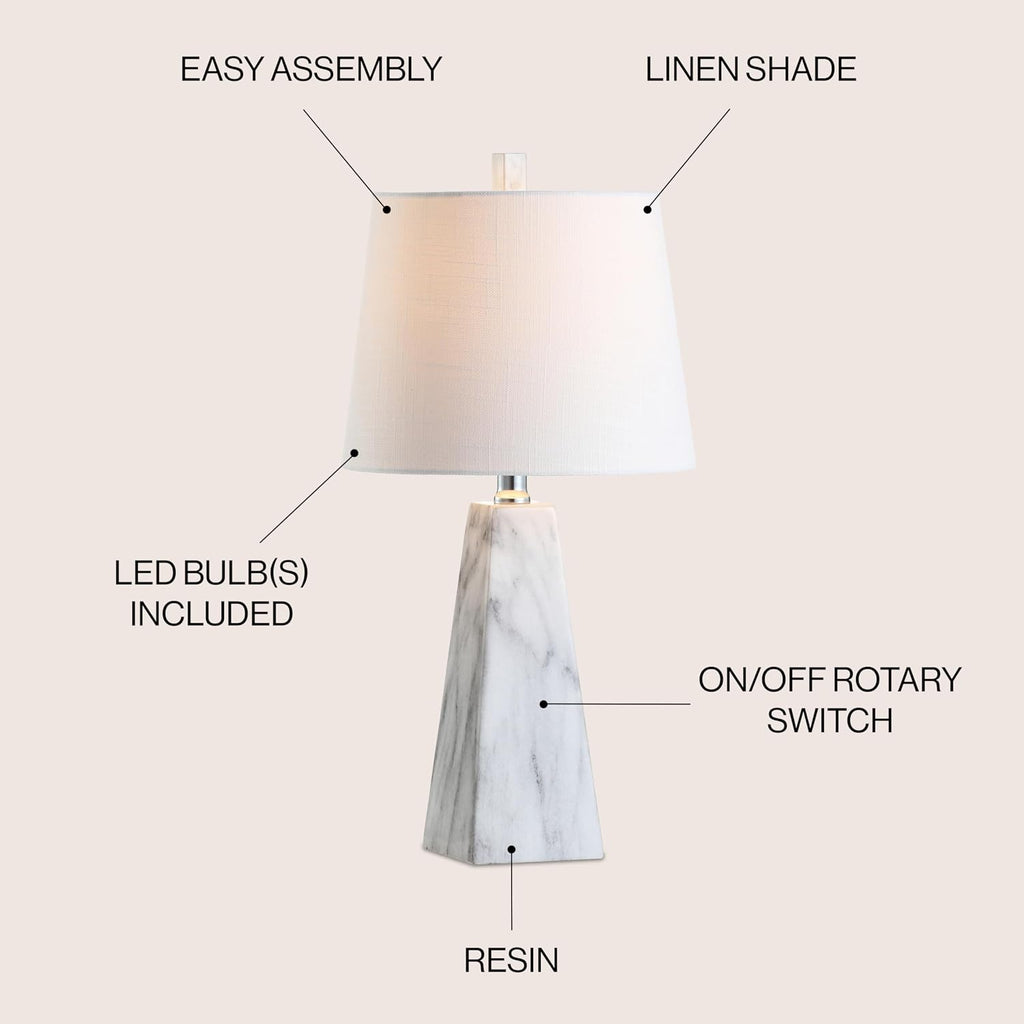 White Marble Faceted Linen Shade Table Lamp