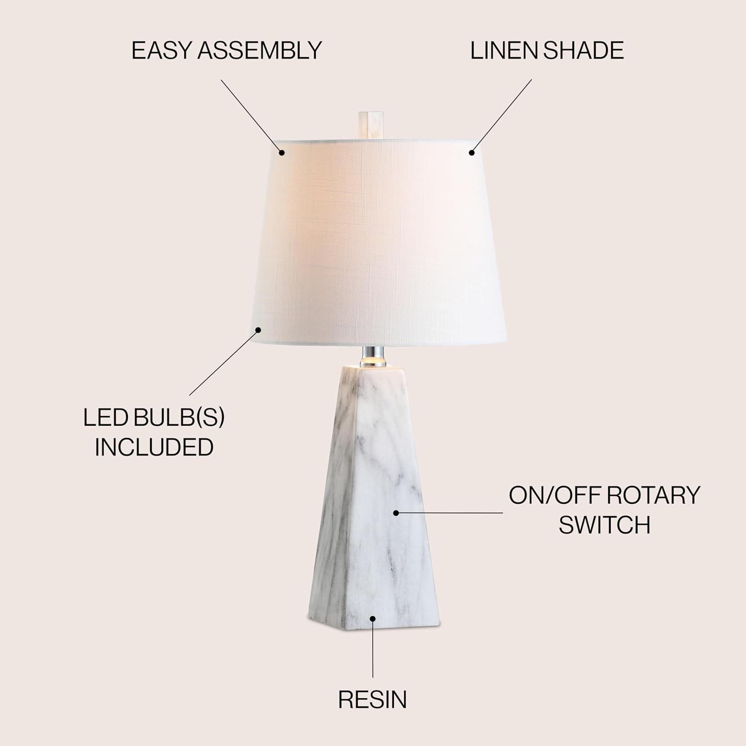 White Marble Faceted Linen Shade Table Lamp