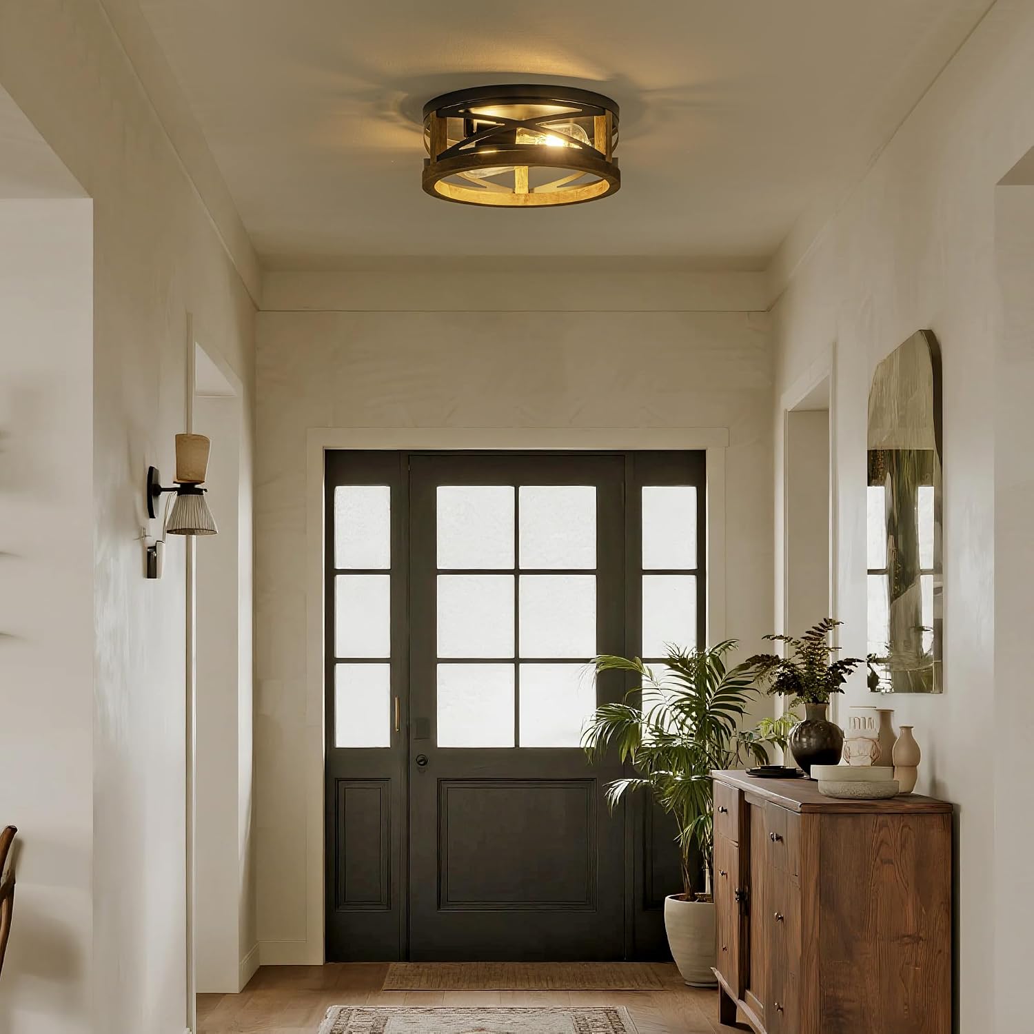 2-Light Wood Farmhouse Ceiling Light