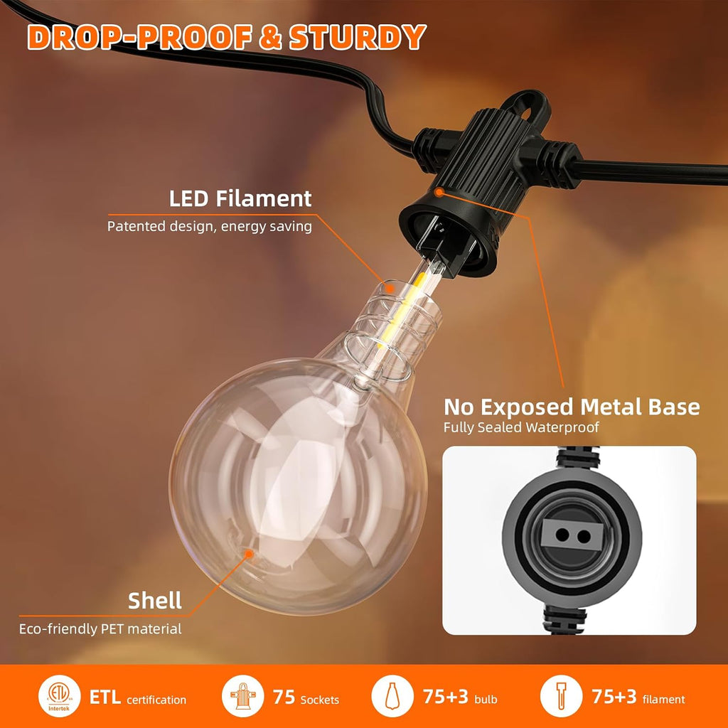 150FT Connectable Edison Globe Outdoor String Lights