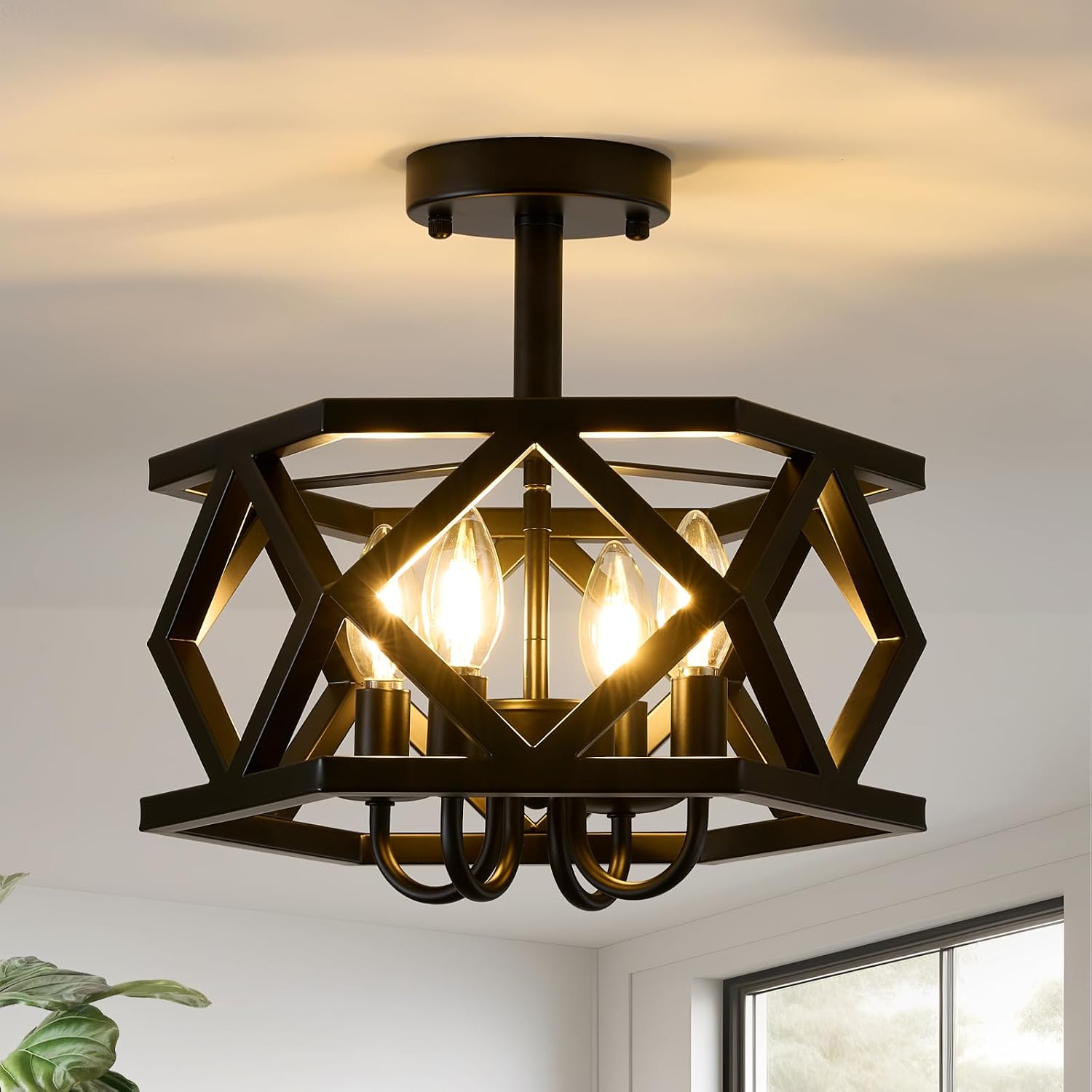4-Light Black Farmhouse Ceiling Light