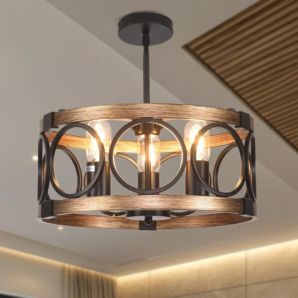 3-Light Rustic Drum Ceiling Light
