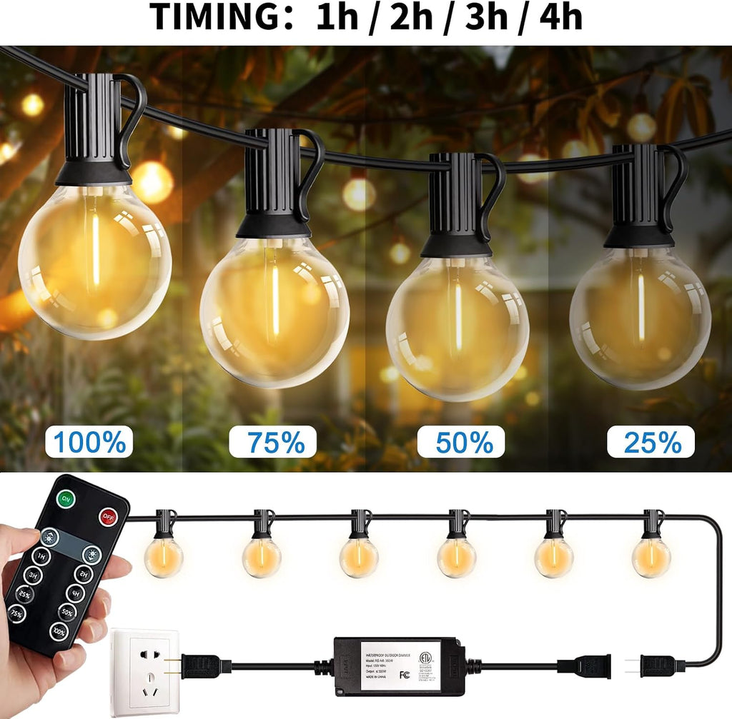 30FT Remote Control Dimmable G40 Globe String Lights
