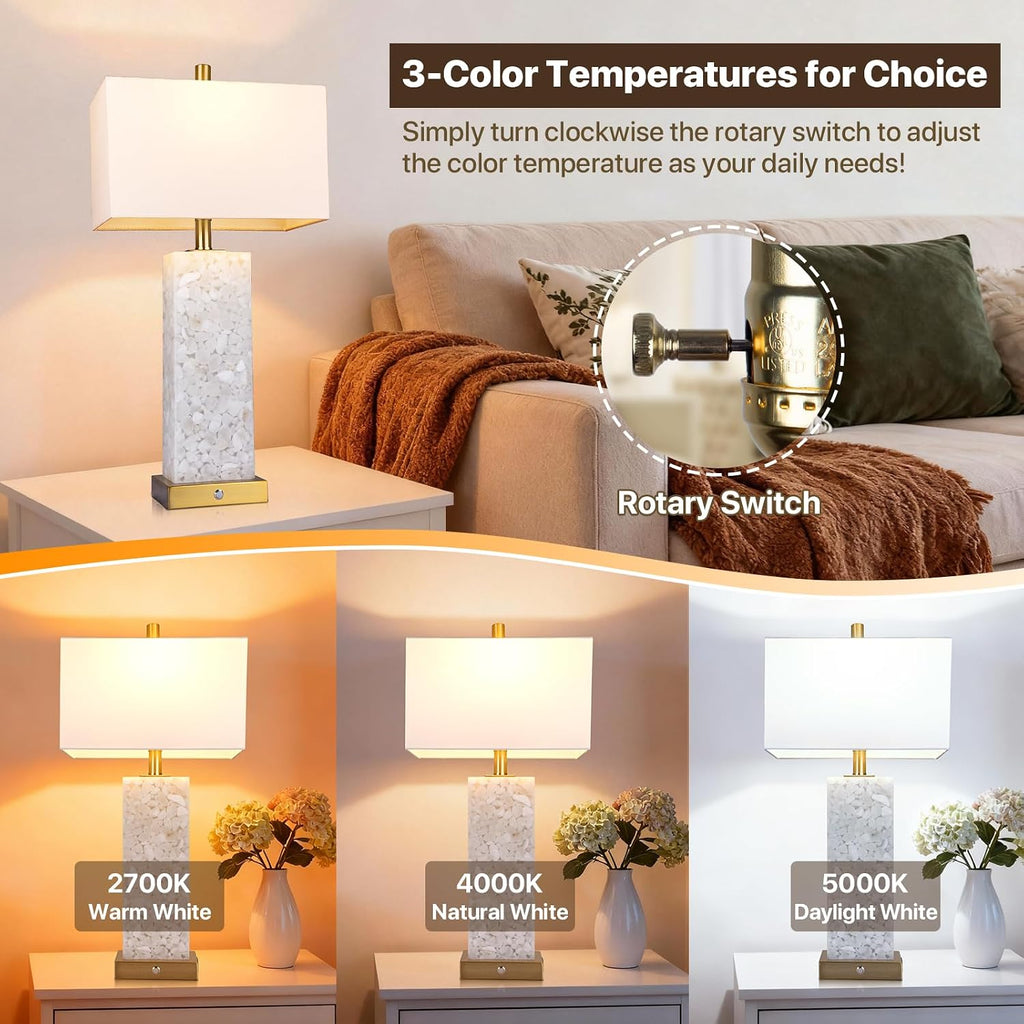 2 Alabaster Marble USB Table Lamps