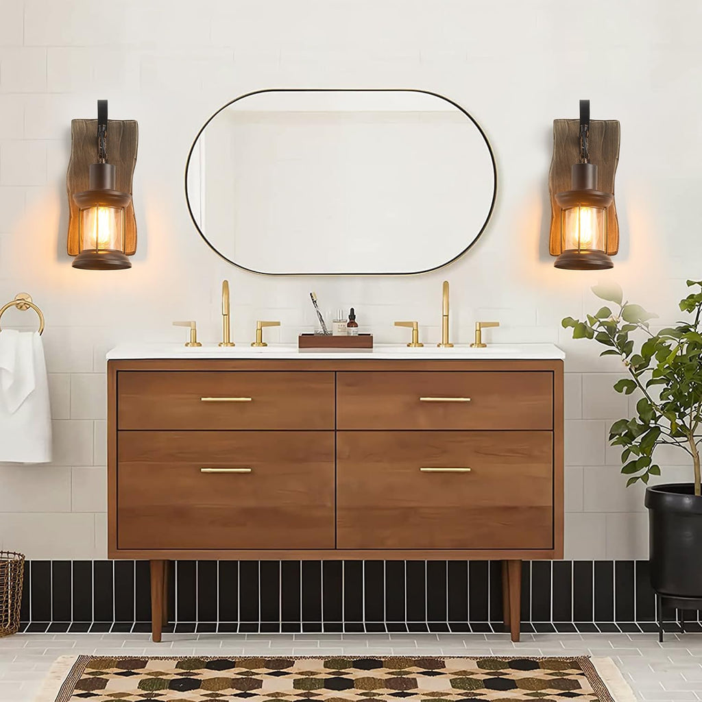 Black Wood Backplate Wall Sconce
