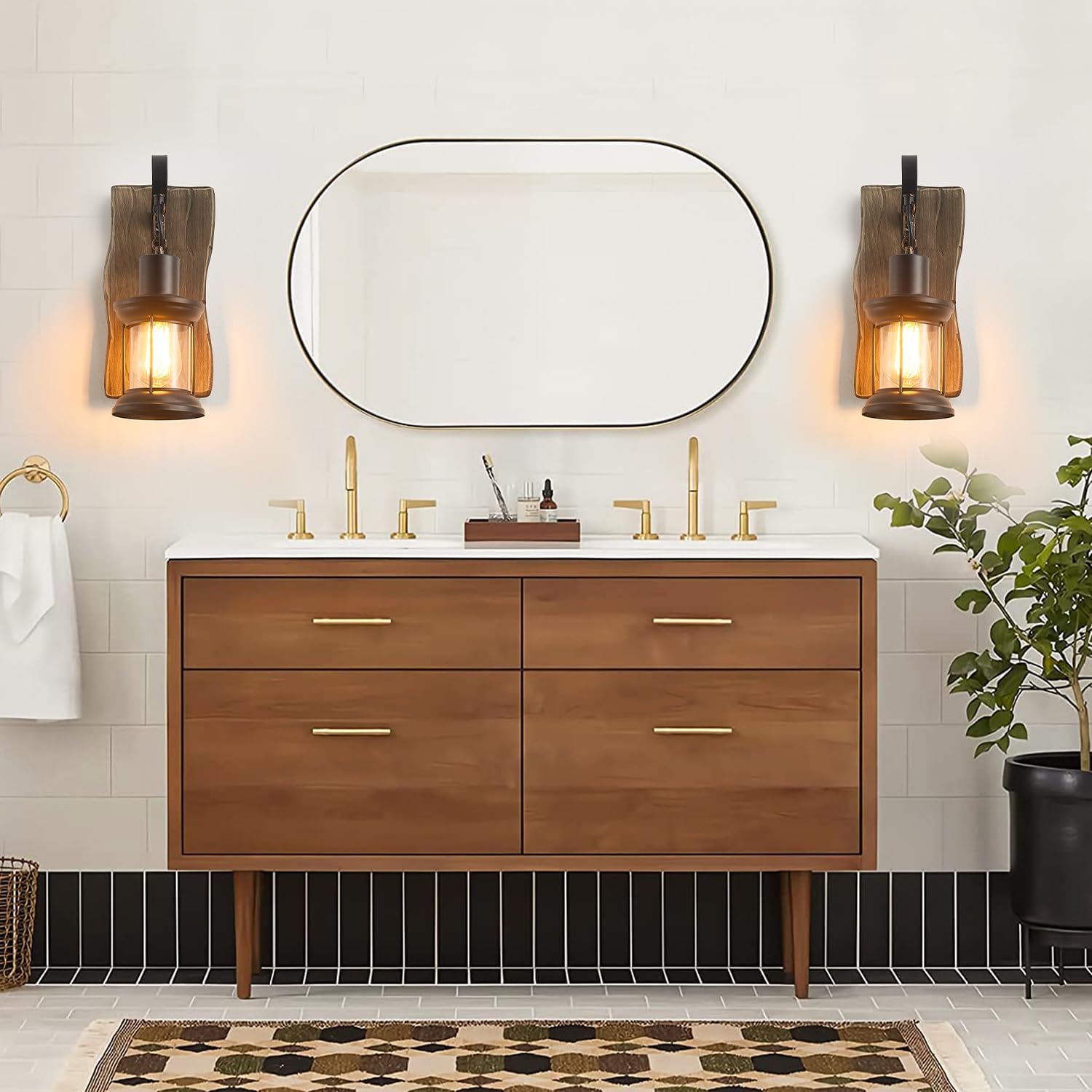 Black Wood Backplate Wall Sconce