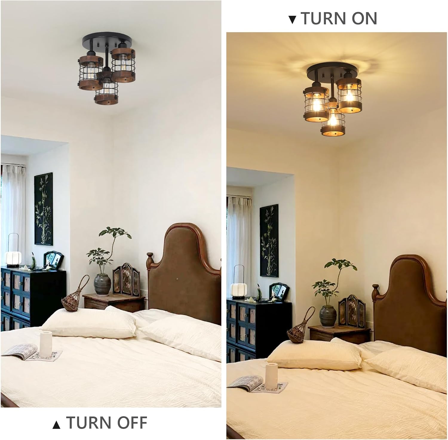 3-Light Wood Cage Ceiling Light