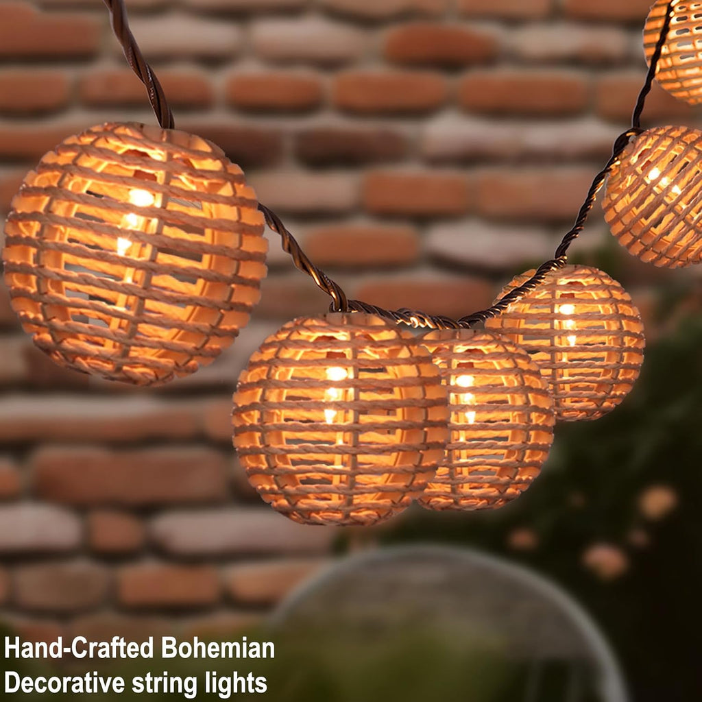 Rattan Globe Lantern String Lights