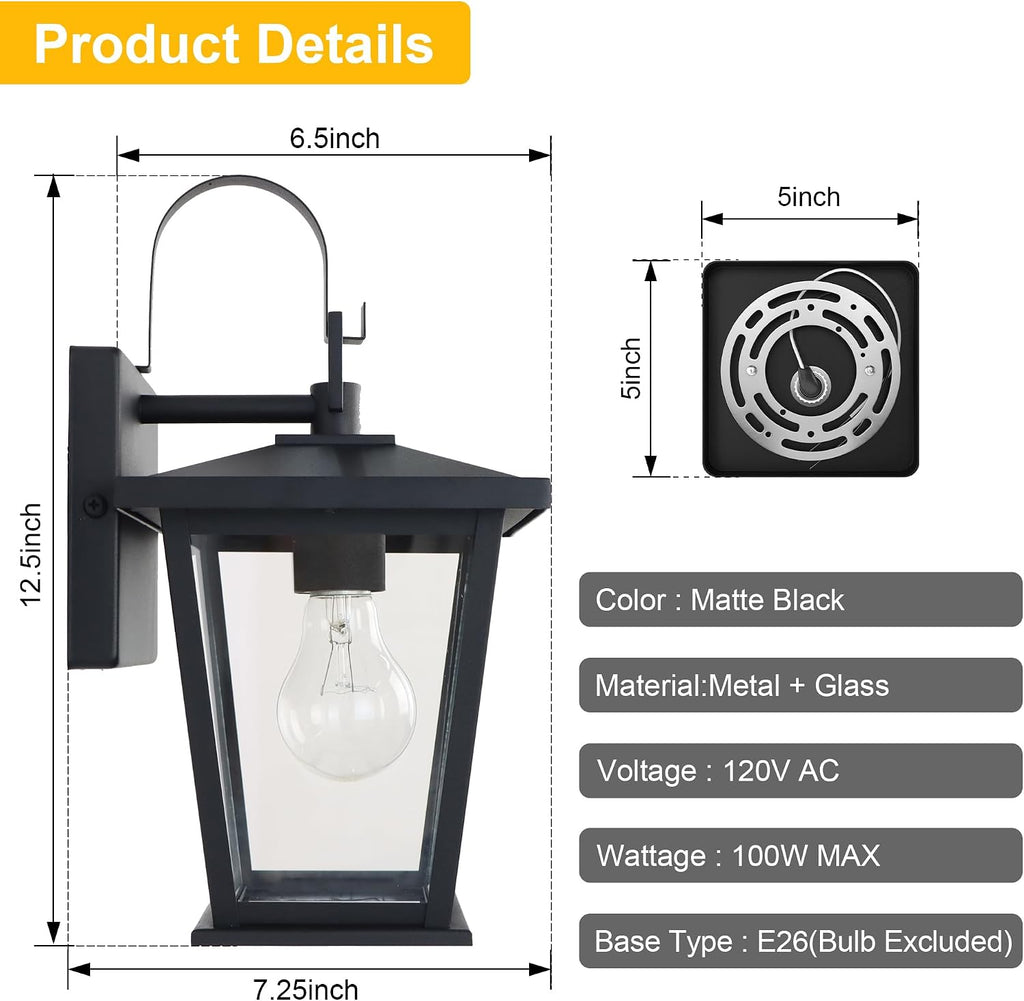 2 Black Clear Glass Outdoor Lanterns