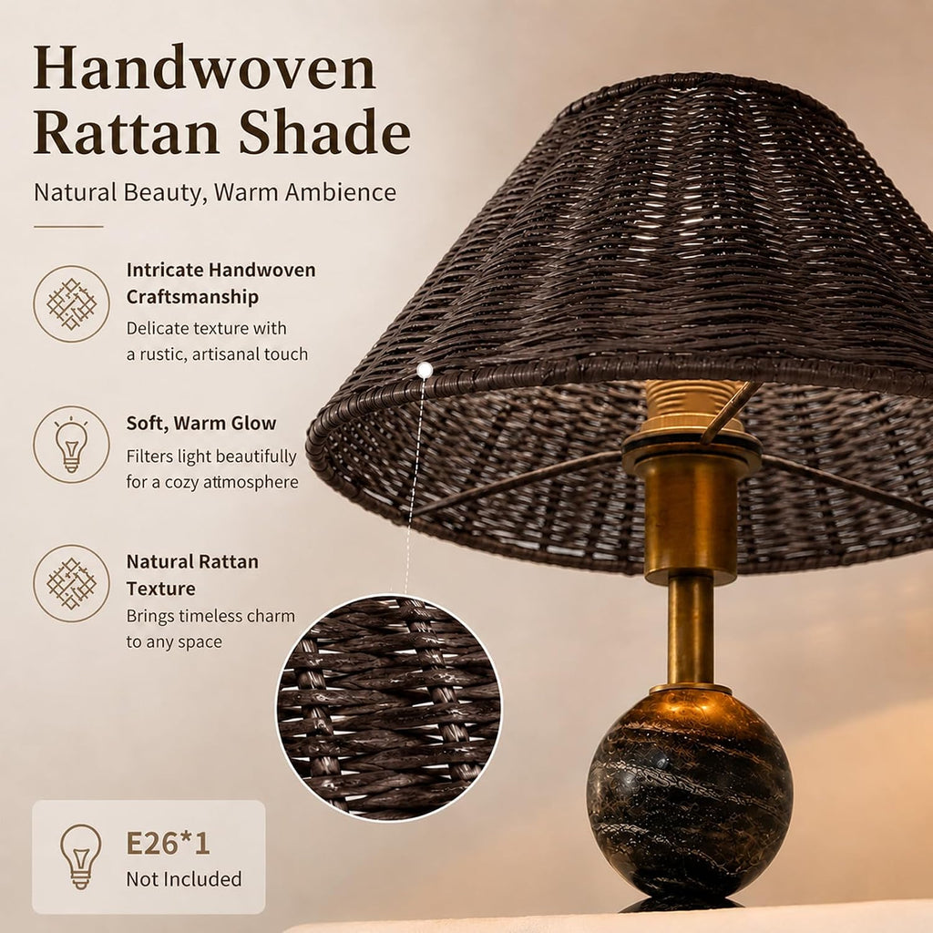 Marble Base Rattan Shade Table Lamp