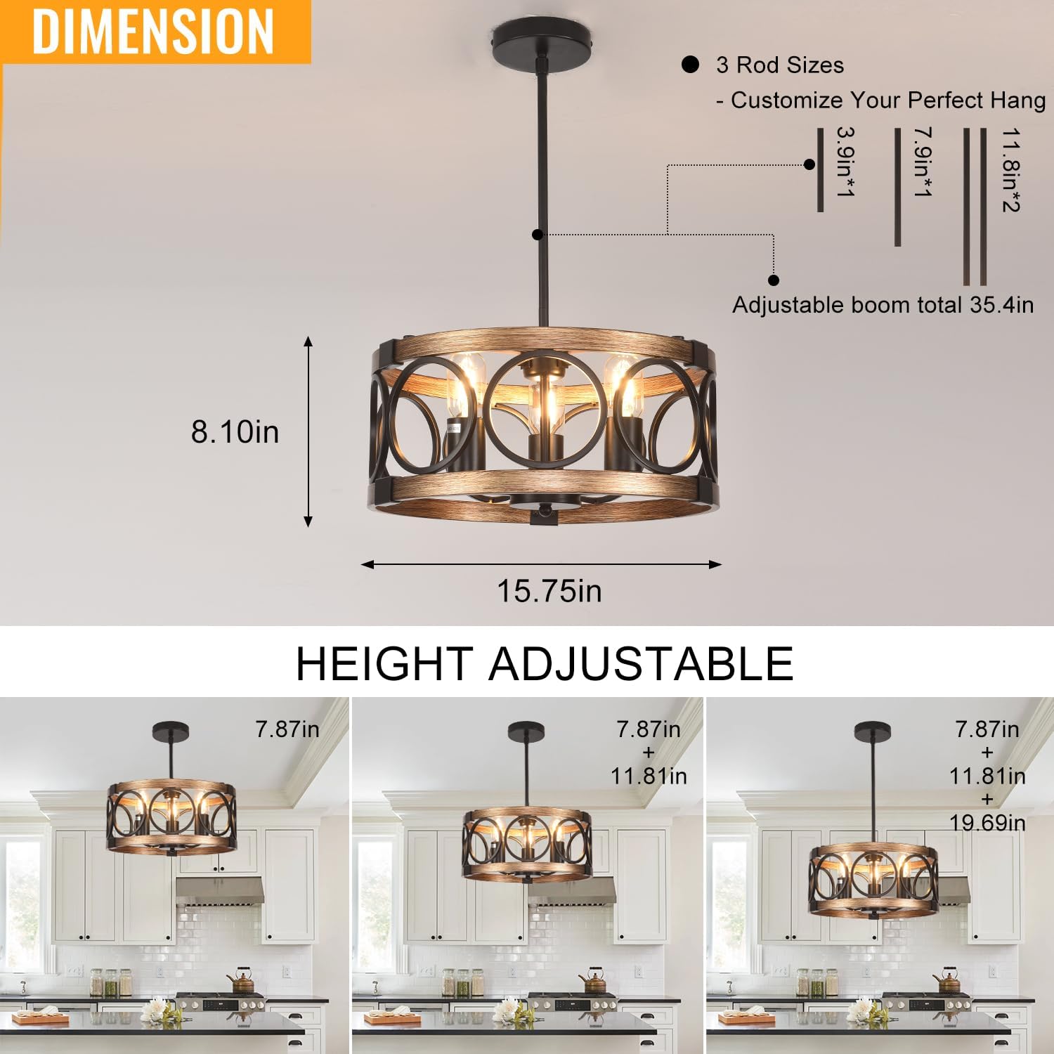 3-Light Rustic Drum Ceiling Light