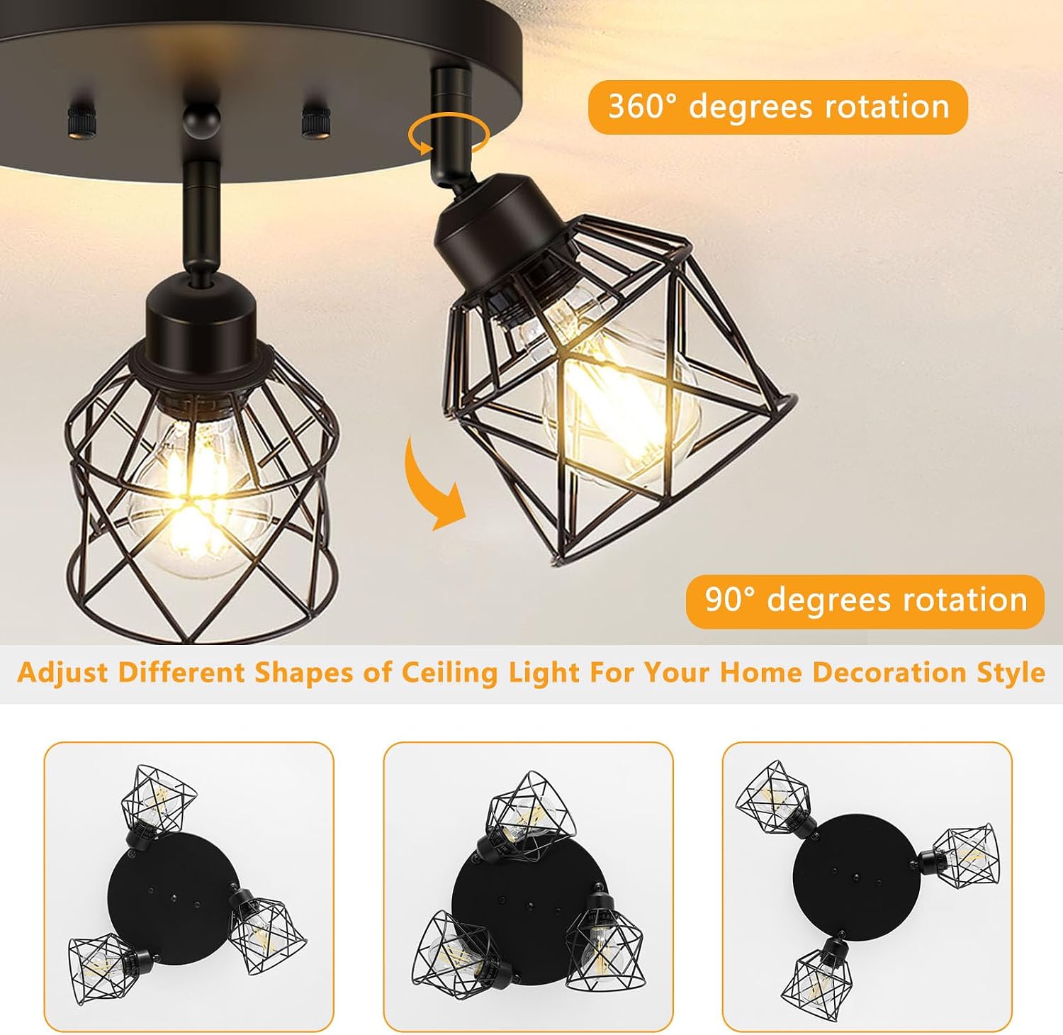 3-Light Adjustable Cage Ceiling Light