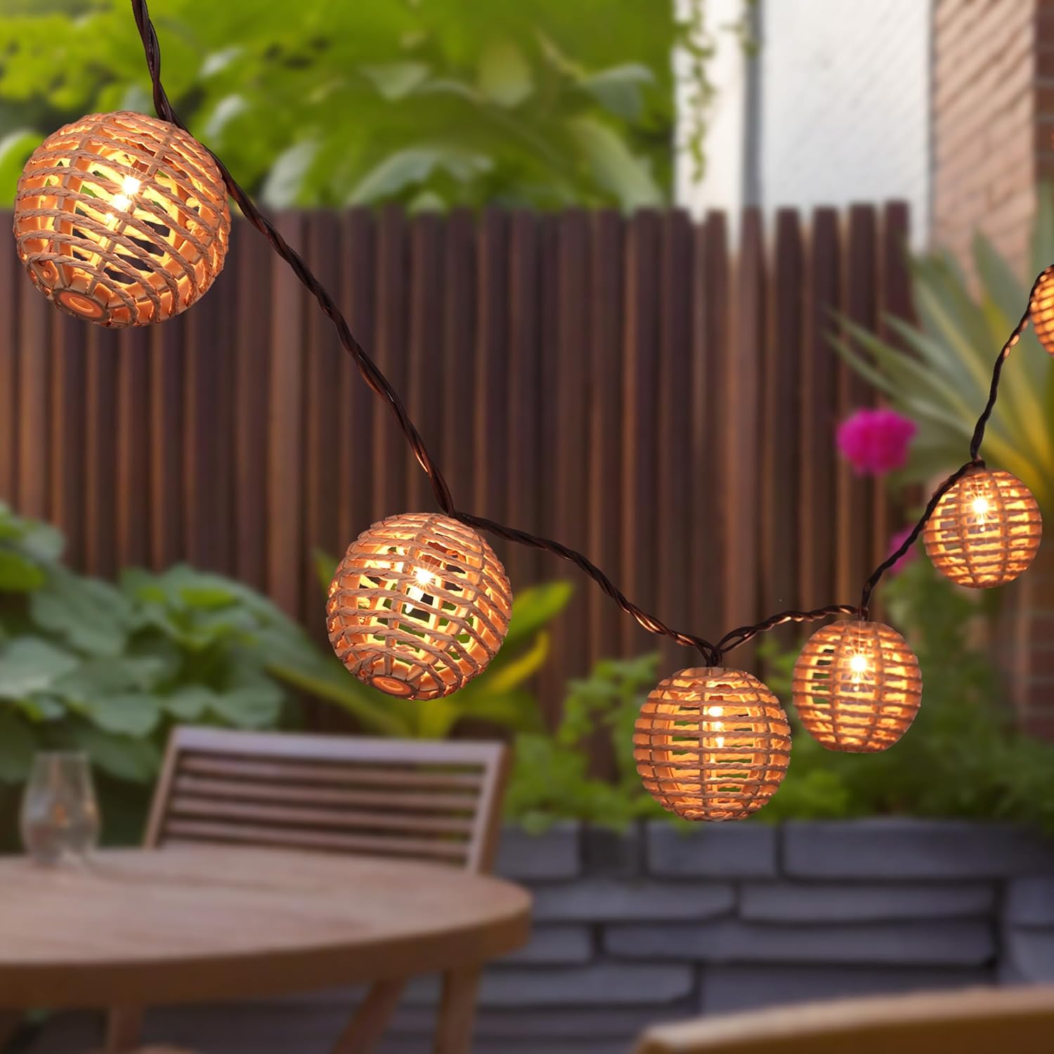 Rattan Globe Lantern String Lights
