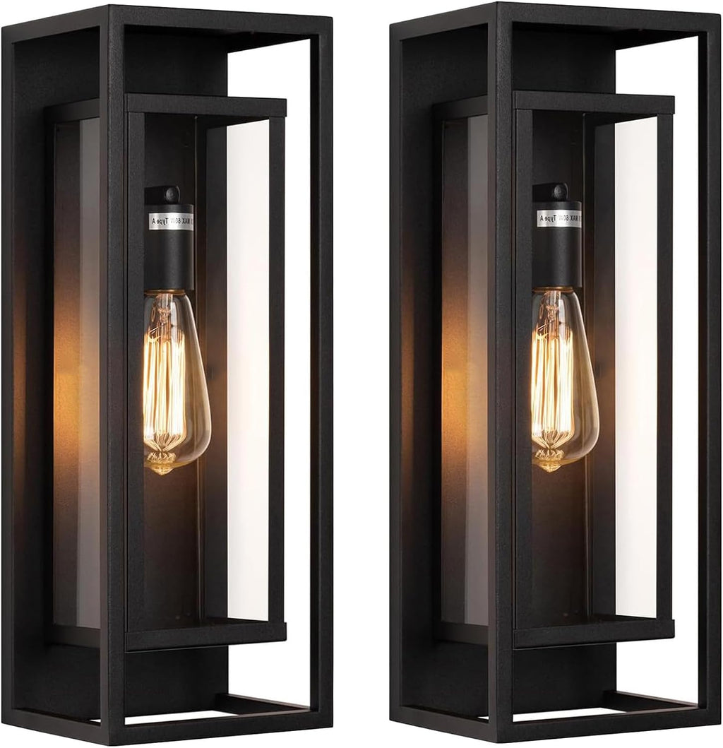 2 Black Outdoor Wall Lanterns