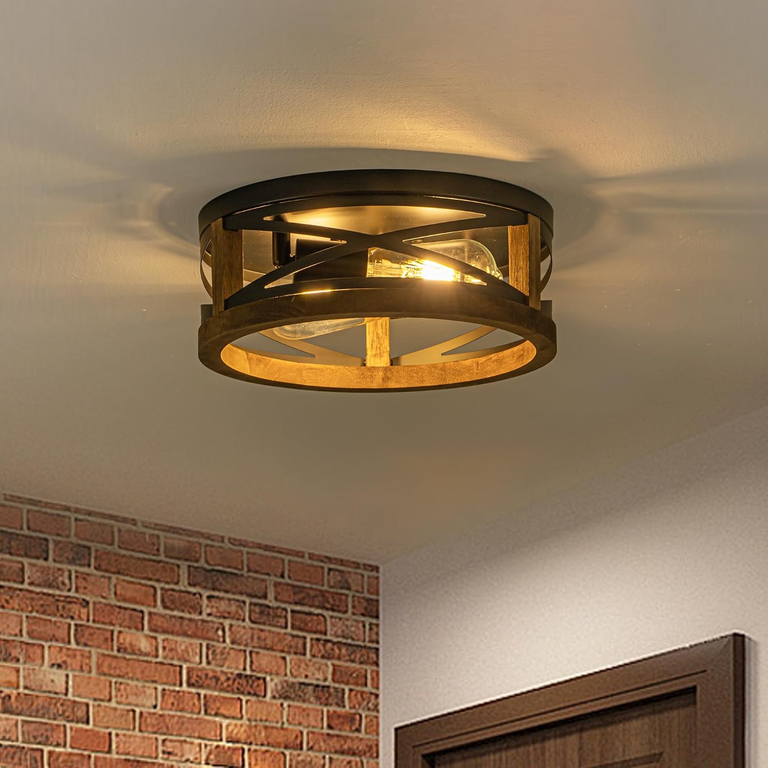 2-Light Wood Farmhouse Ceiling Light