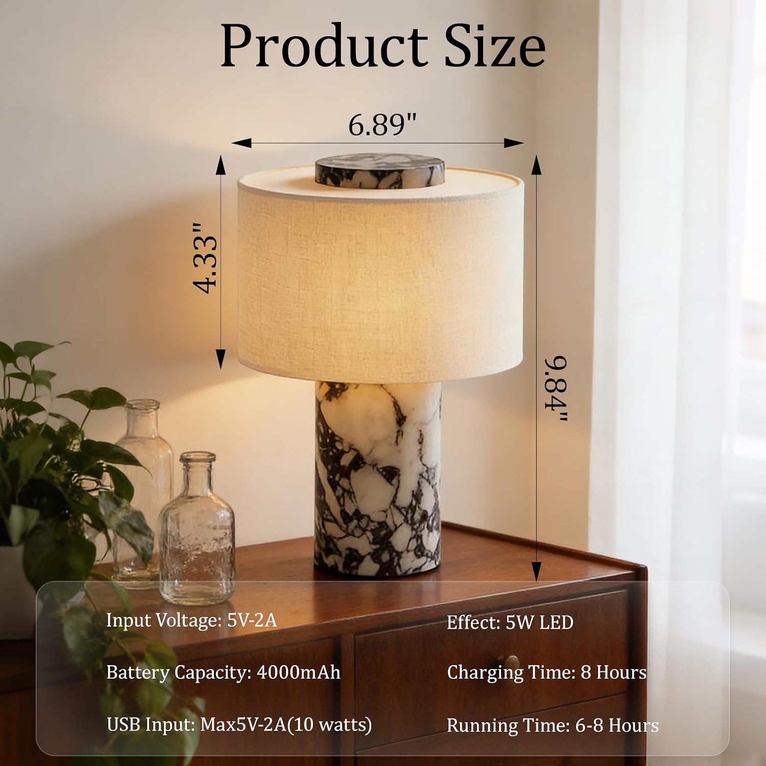 USB Rechargeable Marble Touch Table Lamp