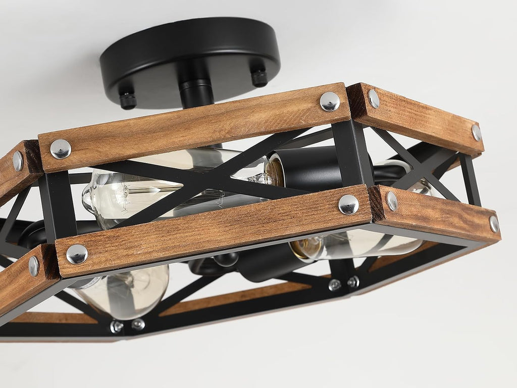 3-Light Wood Cage Ceiling Light
