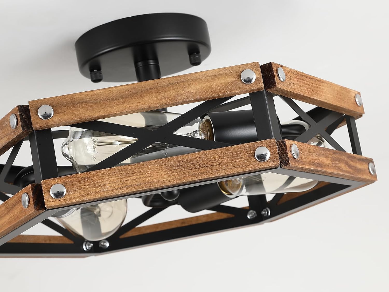 3-Light Wood Cage Ceiling Light
