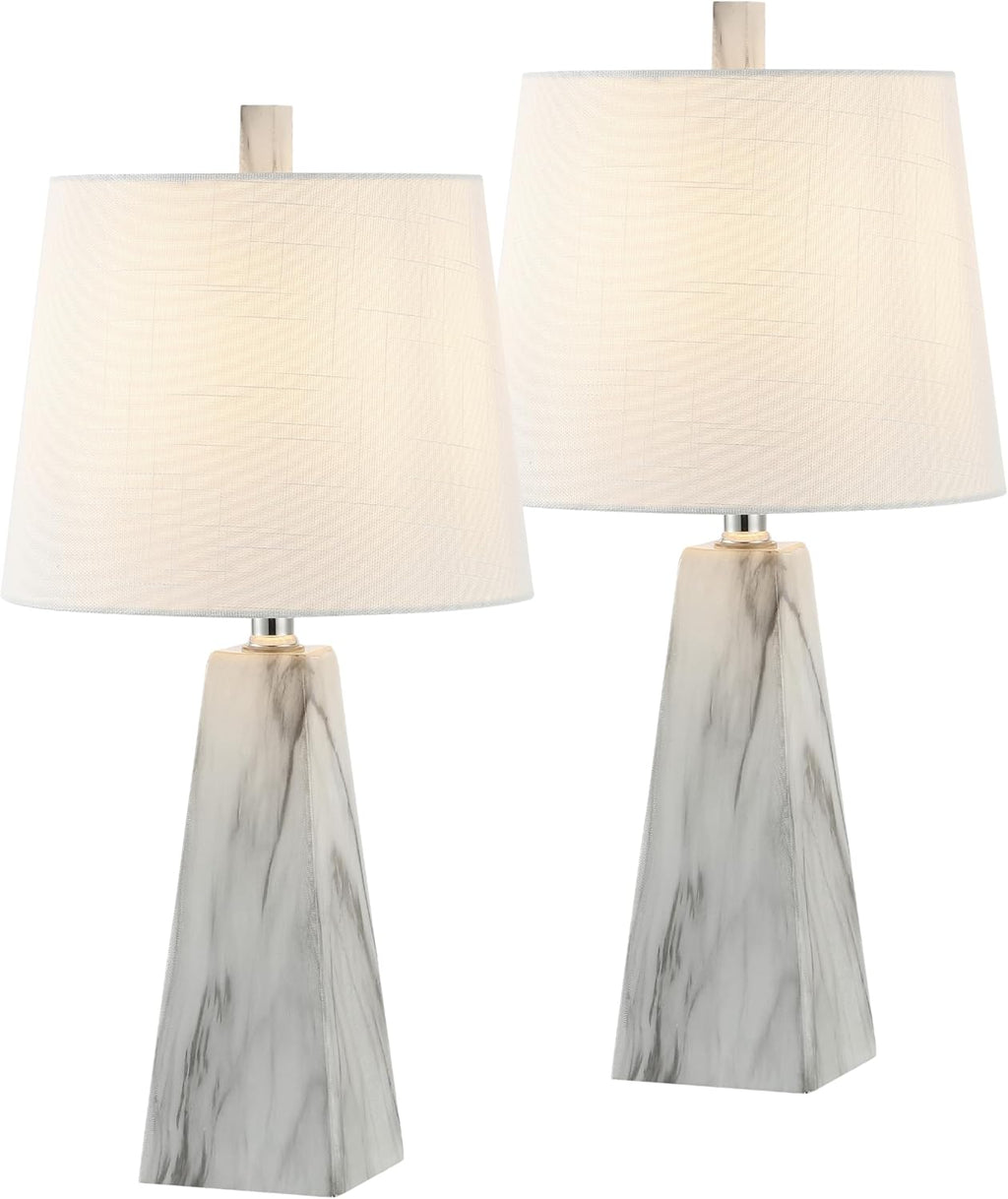 2 White Marble Modern Table Lamps