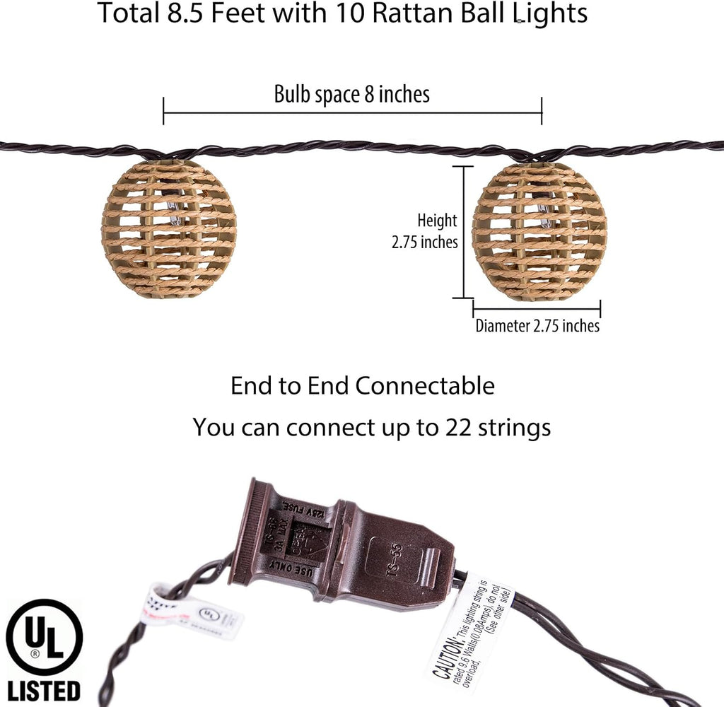 Rattan Globe Lantern String Lights