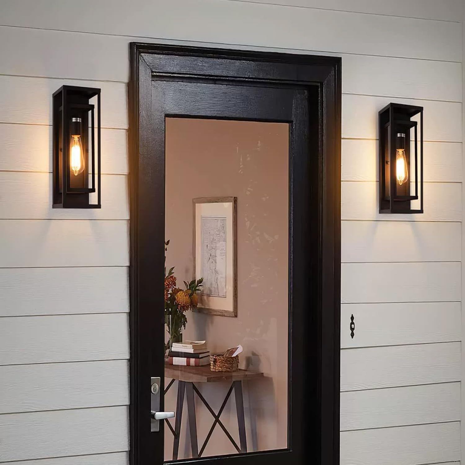 2 Black Outdoor Wall Lanterns