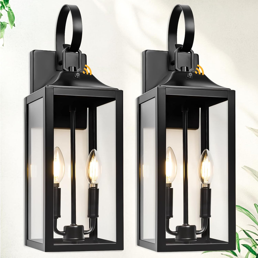 2 Dusk to Dawn Black Outdoor Wall Lanterns