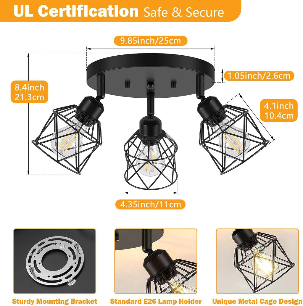 3-Light Adjustable Cage Ceiling Light