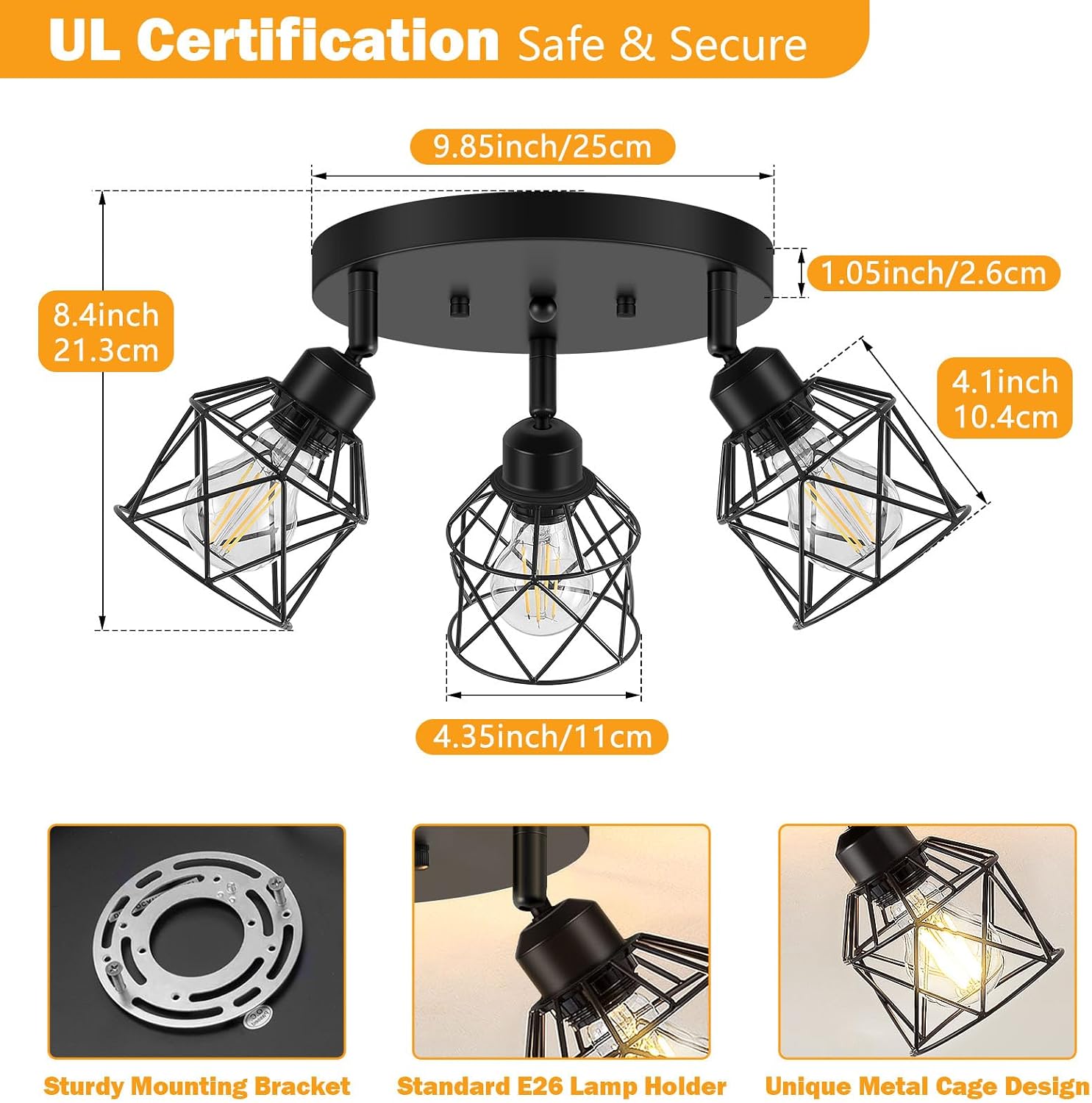 3-Light Adjustable Cage Ceiling Light