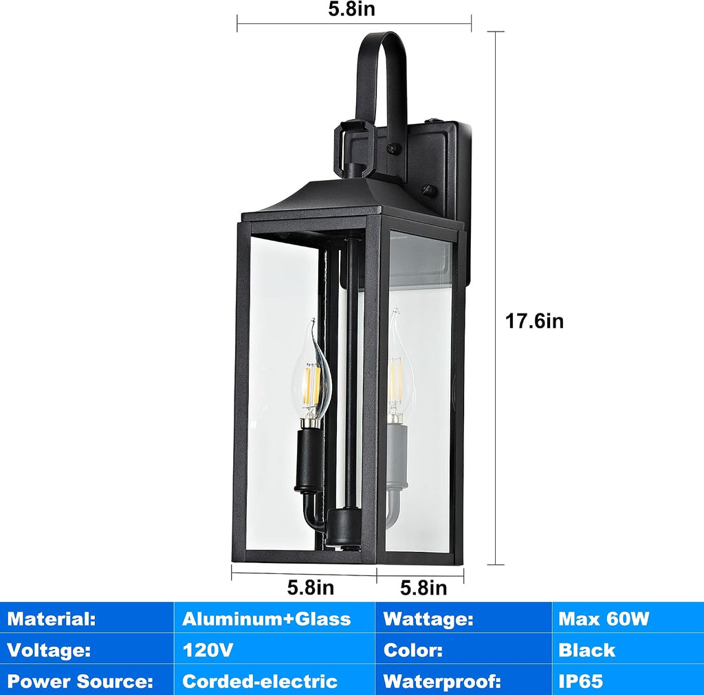 2 Dusk to Dawn Black Outdoor Wall Lanterns