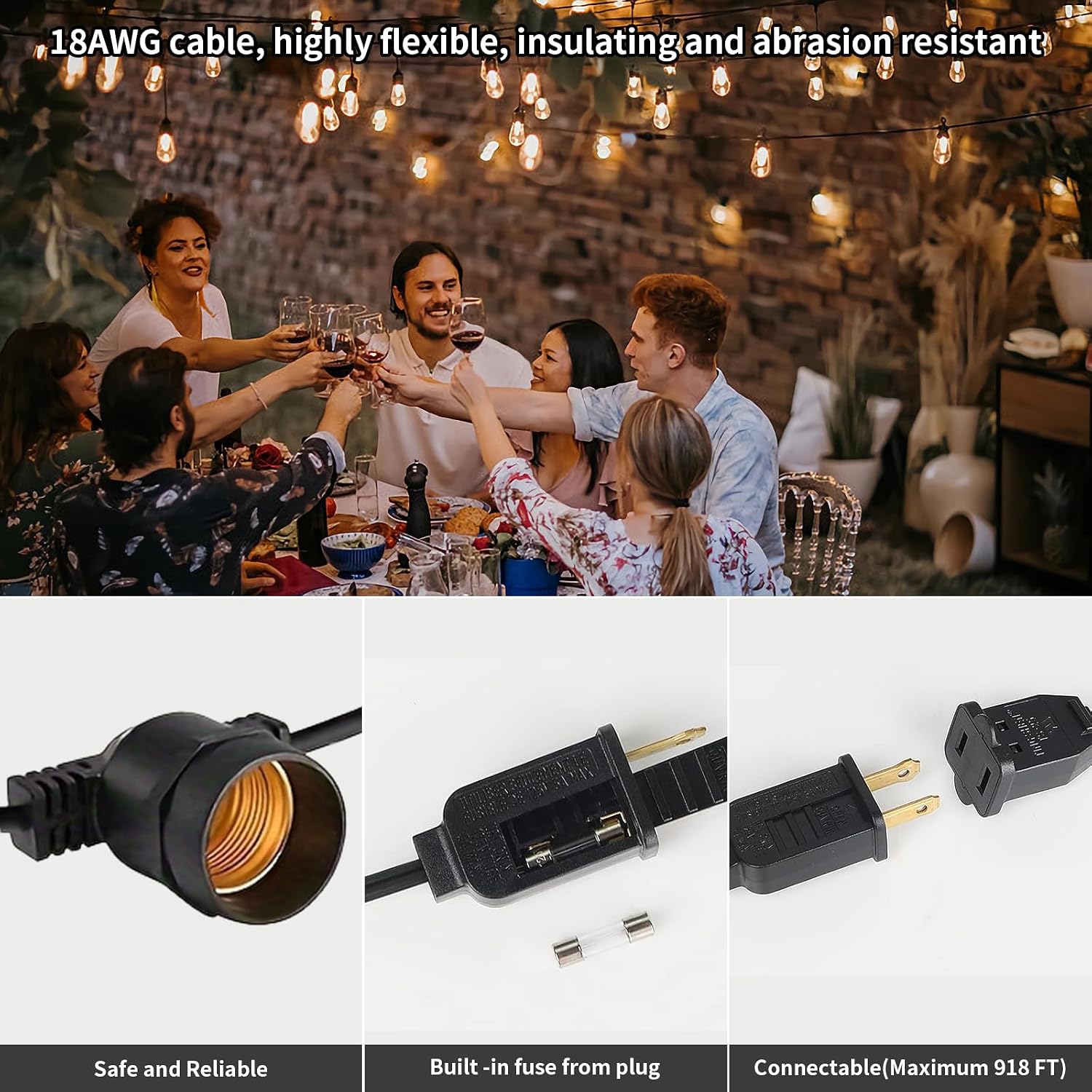 48FT S14 Vintage LED Outdoor String Lights
