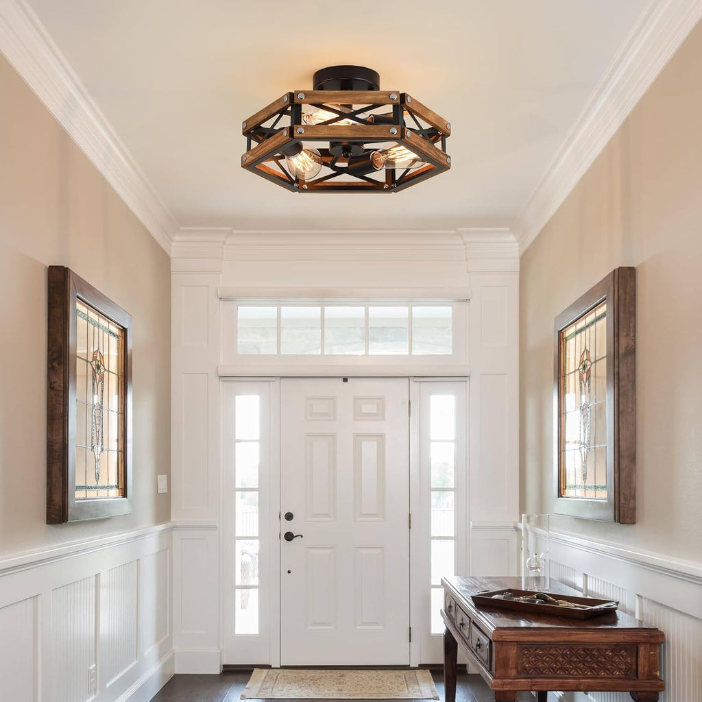3-Light Wood Cage Ceiling Light