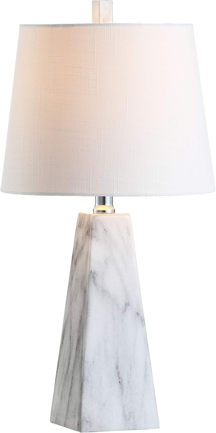White Marble Faceted Linen Shade Table Lamp