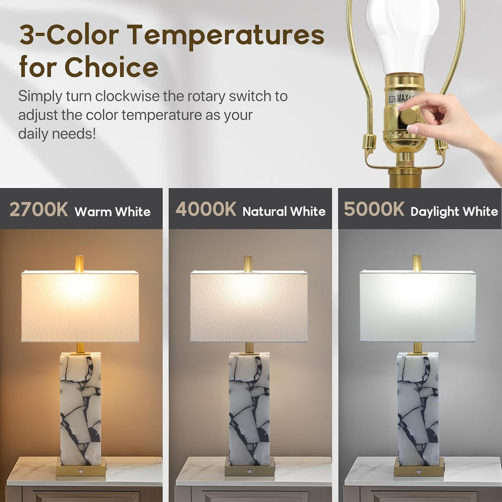2 USB Alabaster Marble Table Lamps