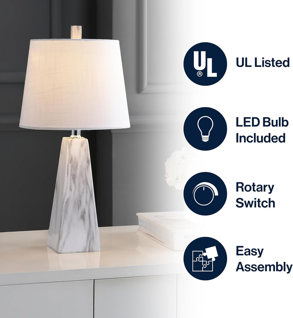 White Marble Faceted Linen Shade Table Lamp