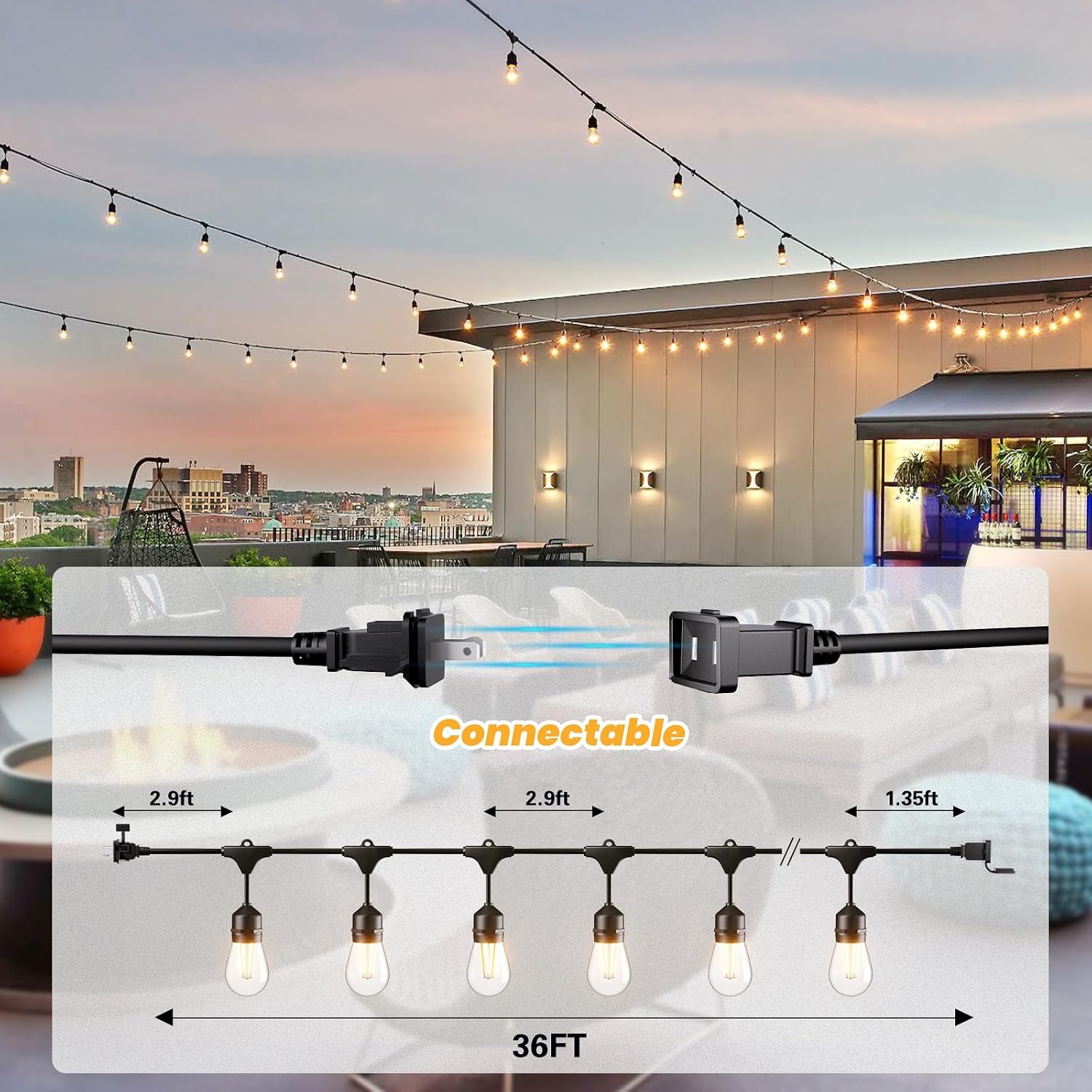 36FT Commercial Edison Outdoor String Lights