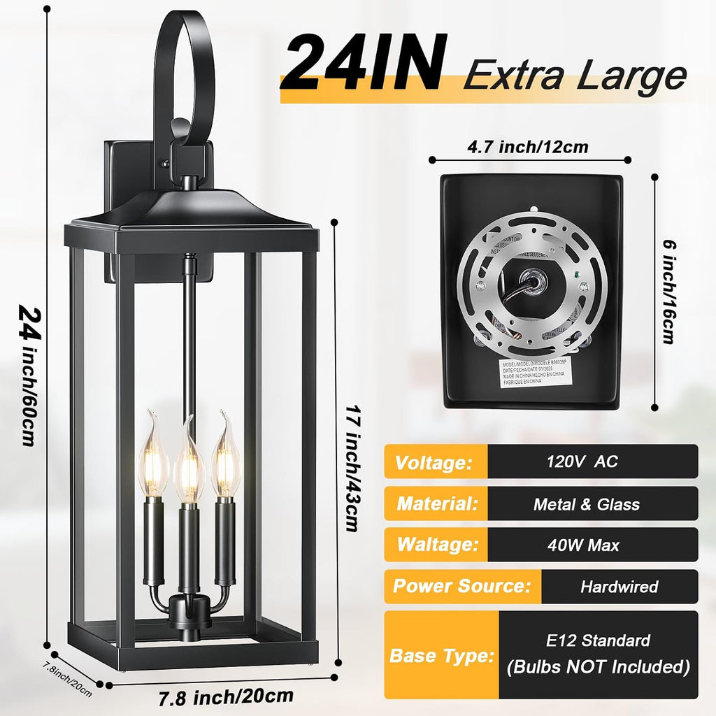 2 Extra Large 3-Light Outdoor Wall Lanterns