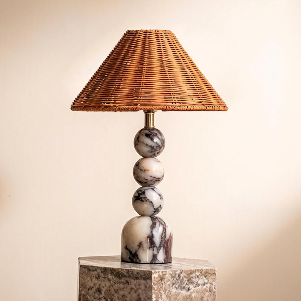Stacked Ball Marble Rattan Table Lamp