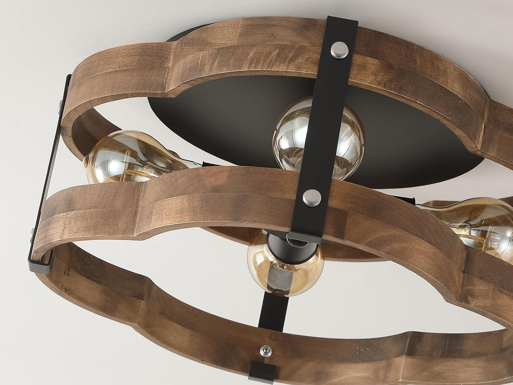 4-Light Wood Cage Farmhouse Ceiling Light