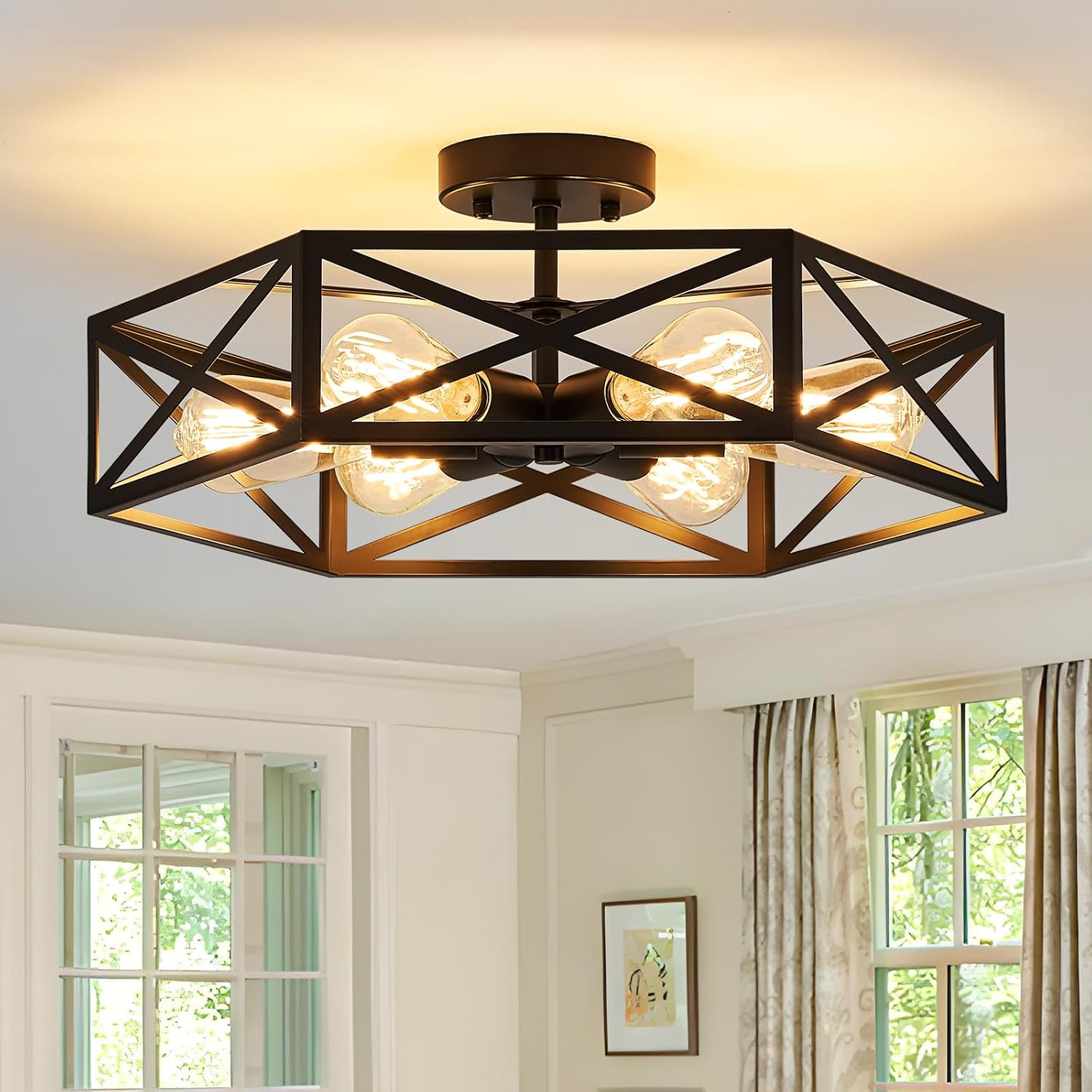 Hexagonal Farmhouse Ceiling Light