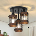 3-Light Wood Cage Ceiling Light