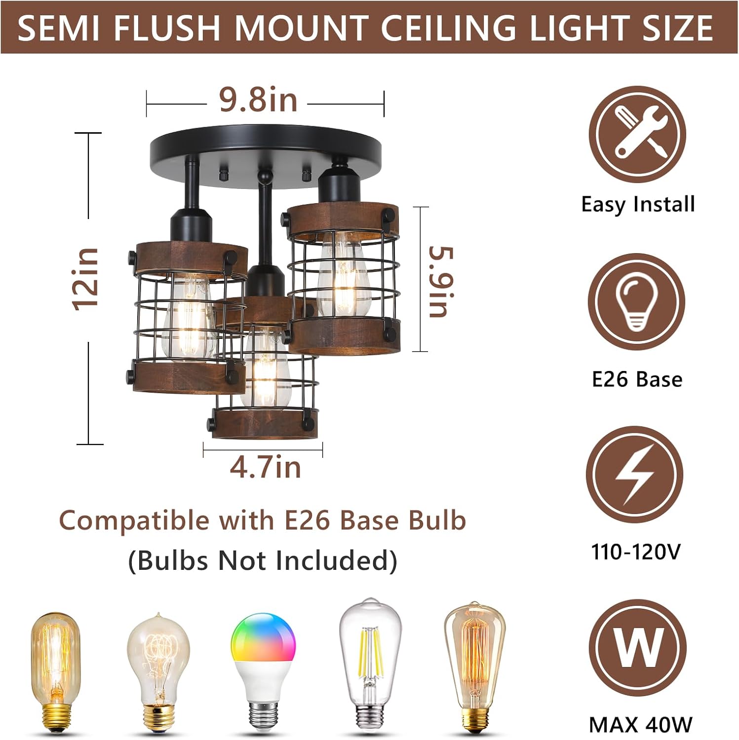 3-Light Wood Cage Ceiling Light