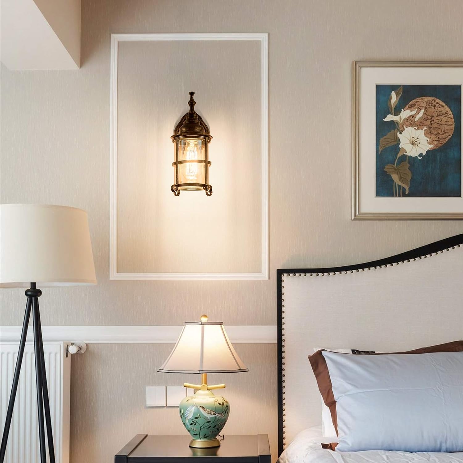 2 Bronze Amber Glass Wall Sconces