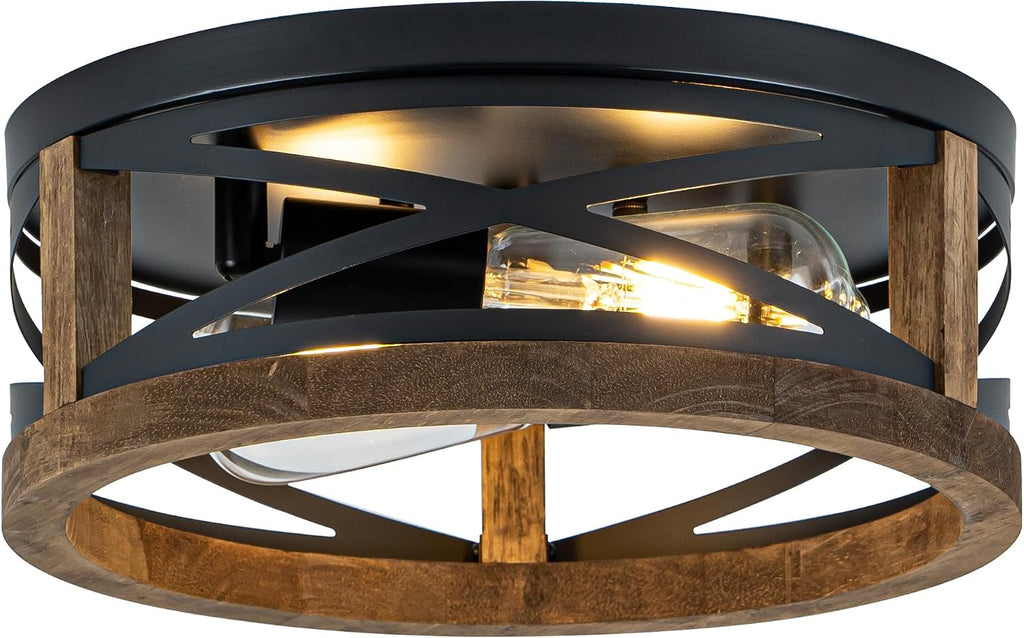 2-Light Wood Farmhouse Ceiling Light