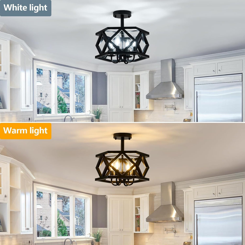 4-Light Black Farmhouse Ceiling Light