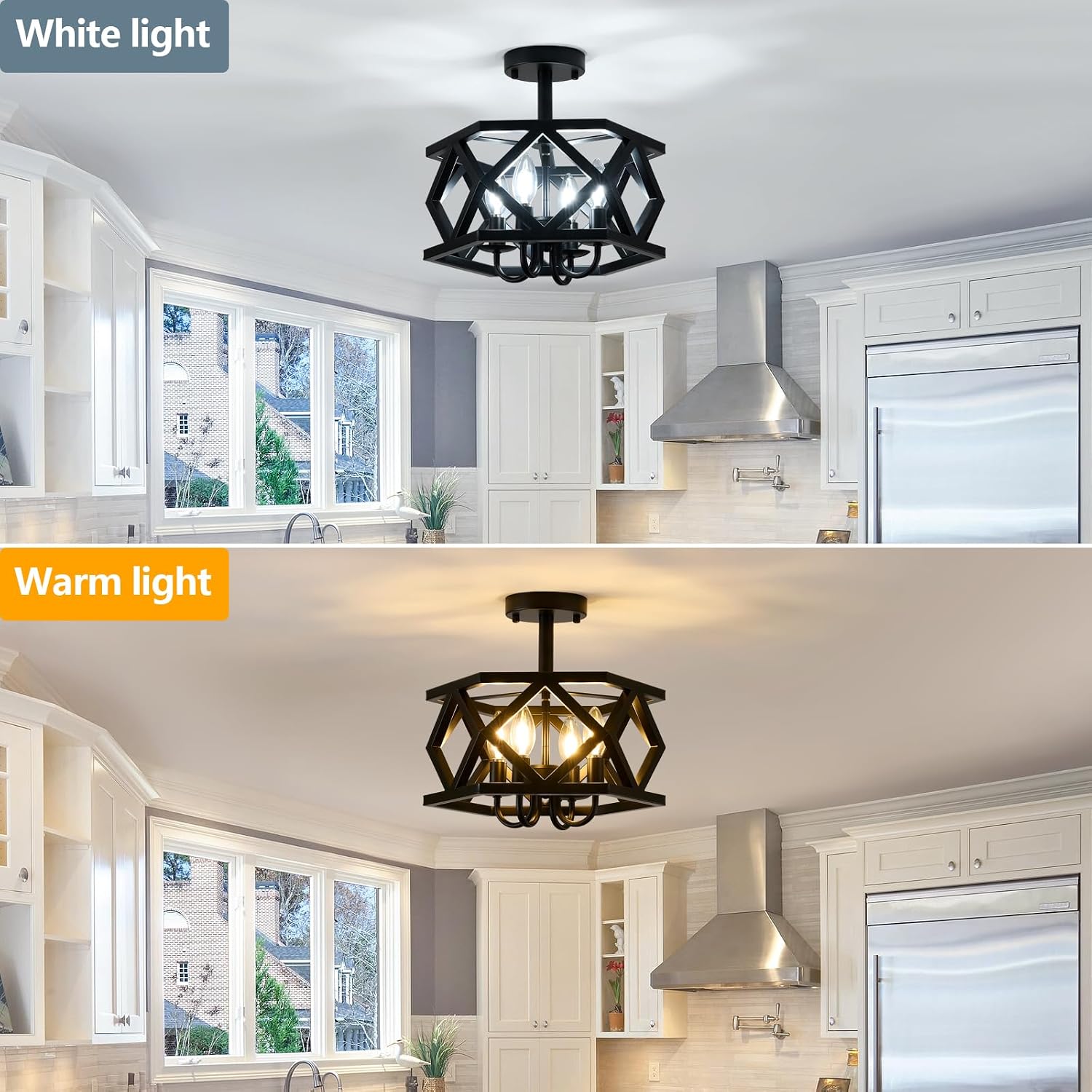 4-Light Black Farmhouse Ceiling Light