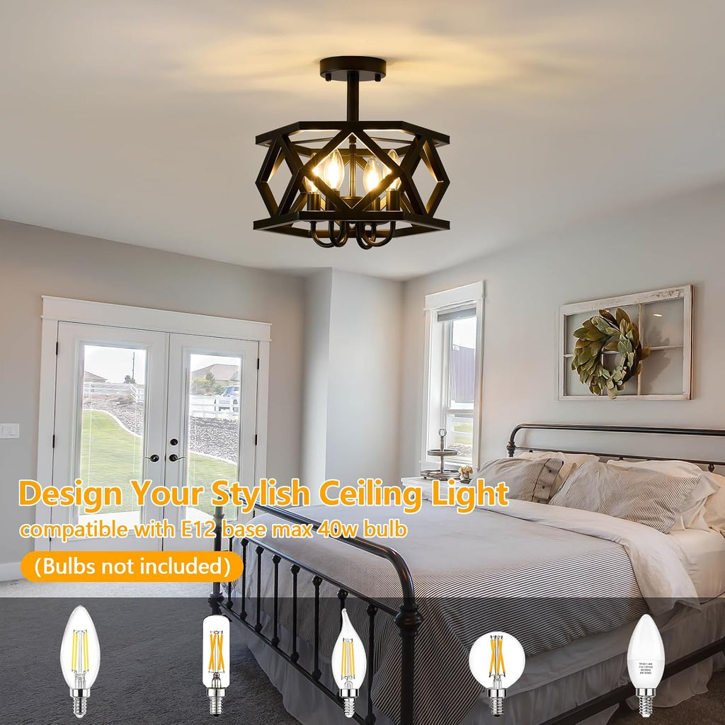 4-Light Black Farmhouse Ceiling Light
